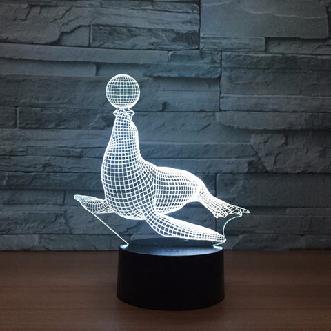 Sea Lion Circus 3D Animal LED Hologram Lamp Model Night Lights 7 Colors USB Lamp for Kids Toy Birthday Holiday New year Gift