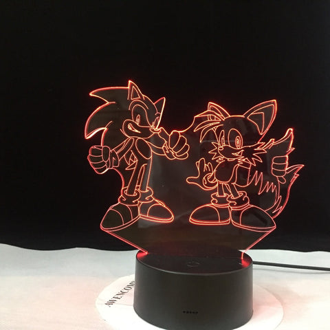 Super Sonic Team 3D Visual Illusion LED Sonic The Hedgehog Night lights Usb Led Light Lamp For Christmas Gift Dropshipping