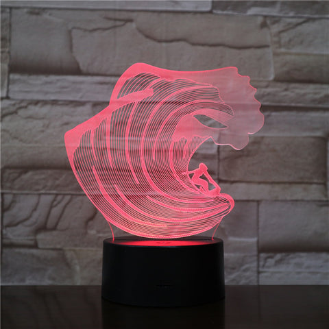 3D-1606 Surfing LED Acrylic Night Light with 7 Colors Touch Remote Control Illusion Change Home Decoration Lights