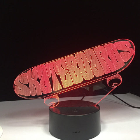 Sporting Skateboard 3D LED USB Lamp Tridimensional Innovative Desktops Downlights RGB controller Mood Touch Remote Decor GX1956