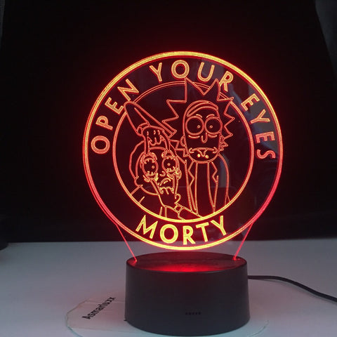 Open Your Eyes Rick and Morty Cartoon 3d LED Night Light for Children Night Lamp LED Mutilcolors Change LED Table Lamp