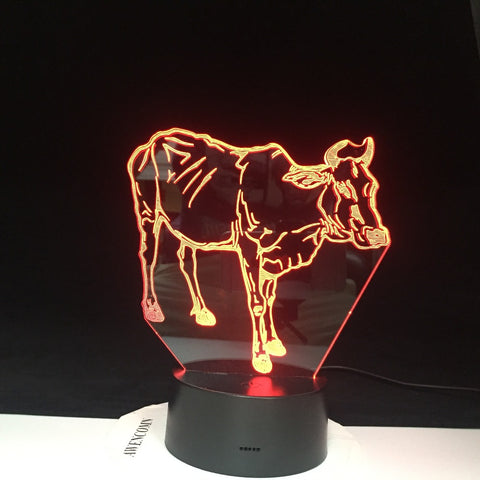 Hot New 7 Colors Changing 3D Bulbing Light Water Buffalo Cow illusion LED Lamp Creative Animal Figure Toy Christmas Gift 3054