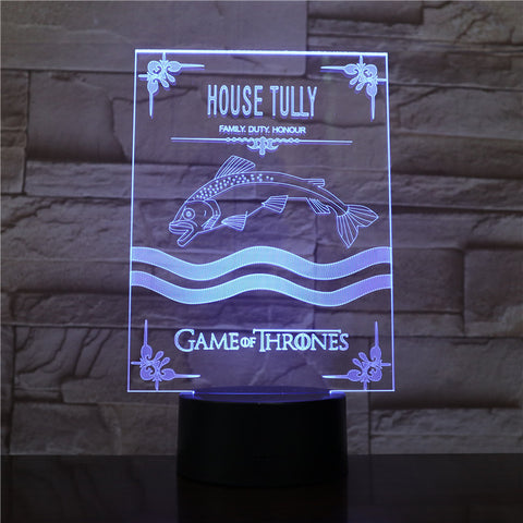 Game of Thrones 3D LED Light House Tully A Song of Ice and Fire 7 Color Morden Desk Lamp Home Decor Holiday Movie Fans Gift