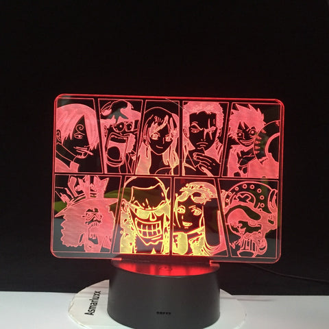 One Piece Cartoon Team Night Light Luffy Sanji Zoro Nami 3D LED Illusion Table Lamp Colors Change Luminaria Touch Lamp AW-731