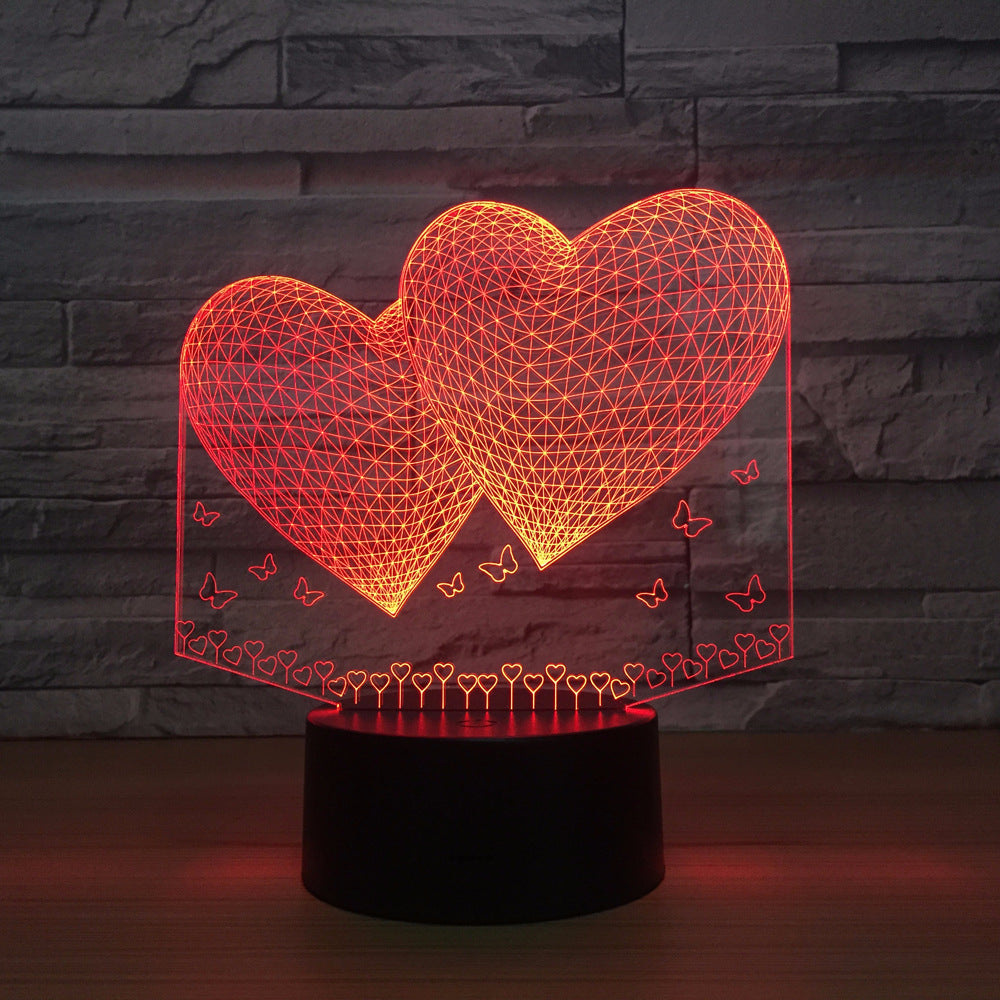 Double Two Heart 3d Lamp 7 Colors Led Night Lamp For Friends Touch Led Usb Table Lampara Lampe Sleeping Nightlight Drop Shipping