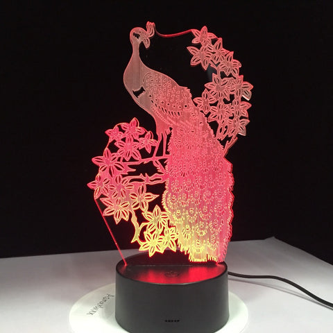 New Launch Elegant Peacock 3D Night Light USB Touch Table Lamp for Kids Gift Optical Illusion Bulb Lamp Bedside Lamp Drop Ship