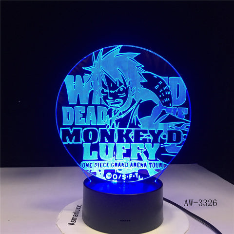 3D Led Vision Anime Luffy Modelling Night Light Usb One Piece Table Lamp 7 Colors Changing Home Decor Light Fixtures AW-3326