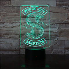 Badges Riverdale Snake Logo 3D LED Night Light Southside Serpents Decor Sign Things Riverdale Accessories Table Lamp Colors Gift