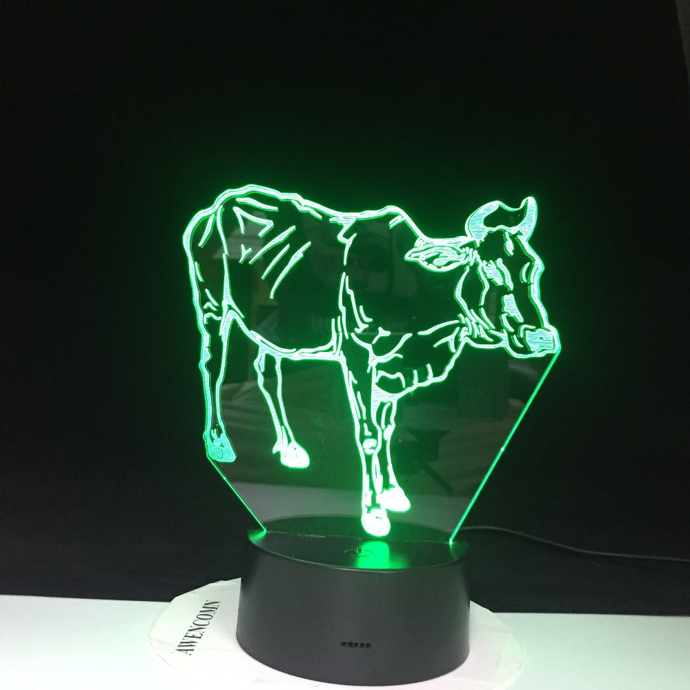 Hot New 7 Colors Changing 3D Bulbing Light Water Buffalo Cow illusion LED Lamp Creative Animal Figure Toy Christmas Gift 3054