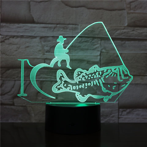 3D-2480 Fishing 3D 7/16 Change Acrylic table night light LED illusion Touch USB lamp Boy kids toy Gift