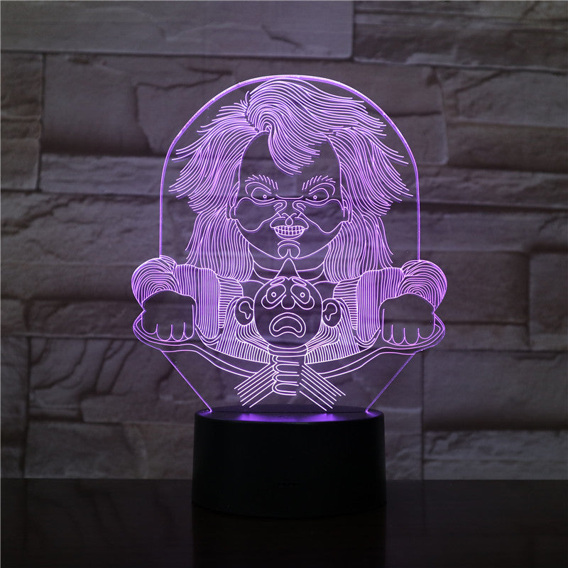 Horror Doll 3D Lamp Halloween Present for Children Awesome Decoration for Living Room 7 Color with Remote Led Night Light Lamp