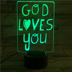 Sign "God Loves You"- 3D Optical Illusion LED Lamp Hologram