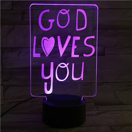 Sign "God Loves You"- 3D Optical Illusion LED Lamp Hologram