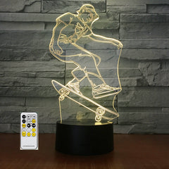 Skateboarding 3D Light LED Acrylic Night Lamp Office Bar Bedroom Mood Lighting 7 Colors Change Illusion Kids Gift Home Decor