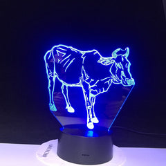 Hot New 7 Colors Changing 3D Bulbing Light Water Buffalo Cow illusion LED Lamp Creative Animal Figure Toy Christmas Gift 3054