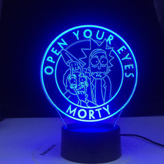 Open Your Eyes Rick and Morty Cartoon 3d LED Night Light for Children Night Lamp LED Mutilcolors Change LED Table Lamp