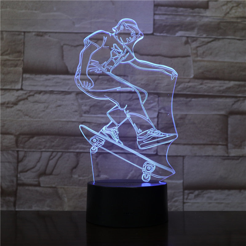 Skateboarding Player Figure 3D LED Visual Lamp for Indoor Room Decor Cool Gift for Kids Child Bedroom Decorative Led Night Light