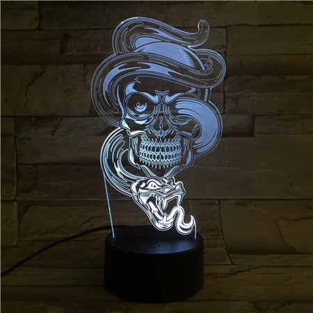 Skull with Snake - 3D Optical Illusion LED Lamp Hologram