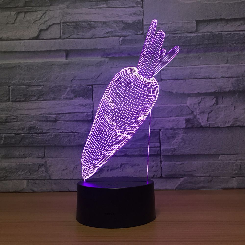 Rabbit Carrots Acrylic 3D Night Light LED 7 Colors Changing USB Creative Desk Lamp Bedroom Lights Home Decor Kid's Gift