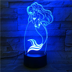 Hot 3D LED Lamp The Little Mermaid Princess 7 Color Changing Baby table Illusion Mood Night Light Home Decor Party Kids Toys 509
