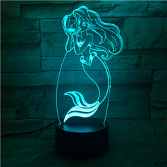 Hot 3D LED Lamp The Little Mermaid Princess 7 Color Changing Baby table Illusion Mood Night Light Home Decor Party Kids Toys 509