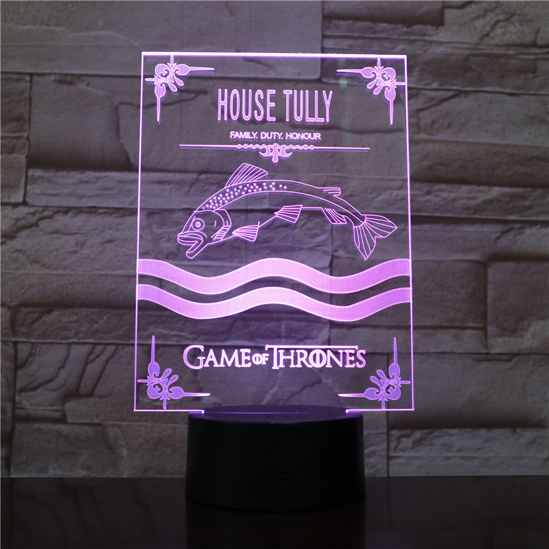 Game of Thrones 3D LED Light House Tully A Song of Ice and Fire 7 Color Morden Desk Lamp Home Decor Holiday Movie Fans Gift