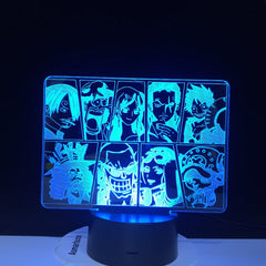 One Piece Cartoon Team Night Light Luffy Sanji Zoro Nami 3D LED Illusion Table Lamp Colors Change Luminaria Touch Lamp AW-731