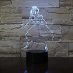 Princess Figure Alice in Wonderland Decorative Kids LED night lights Children Bedroom Decor 3D Night Lamp USB Battery Nightlight