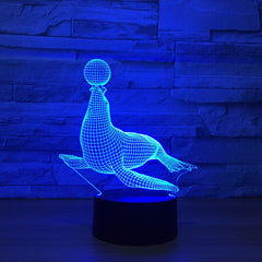 Sea Lion Circus 3D Animal LED Hologram Lamp Model Night Lights 7 Colors USB Lamp for Kids Toy Birthday Holiday New year Gift