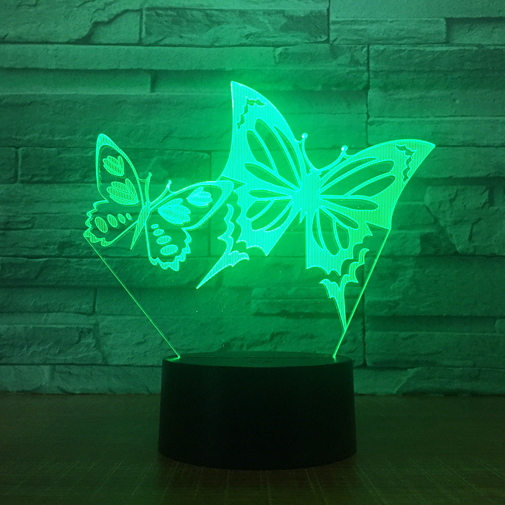 Butterfly Wings 3D LED Night Light Acrylic Panel Stereo Illusion Table Desk Lamp Multi-colored Bulbing Light with Touch Remote