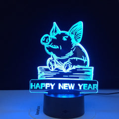 Happy New Year Colorful 3D Night Light Pig Night Light Eye Care LED Light Bedside Night Lamp Birthday Gift