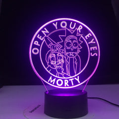 Open Your Eyes Rick and Morty Cartoon 3d LED Night Light for Children Night Lamp LED Mutilcolors Change LED Table Lamp