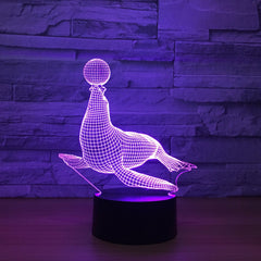 Sea Lion Circus 3D Animal LED Hologram Lamp Model Night Lights 7 Colors USB Lamp for Kids Toy Birthday Holiday New year Gift