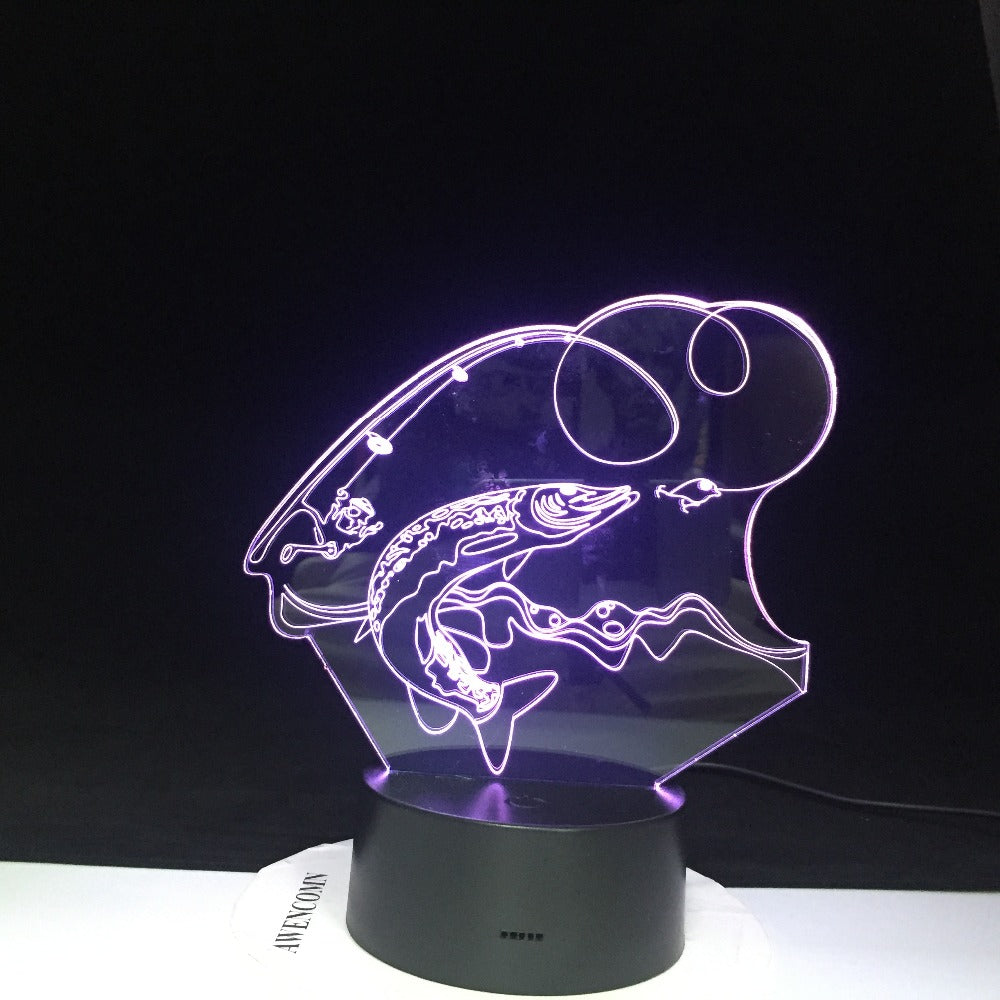 7 Color Changing Bedroom 3D LED Big Fish Catch Light Fixture USB Night ...