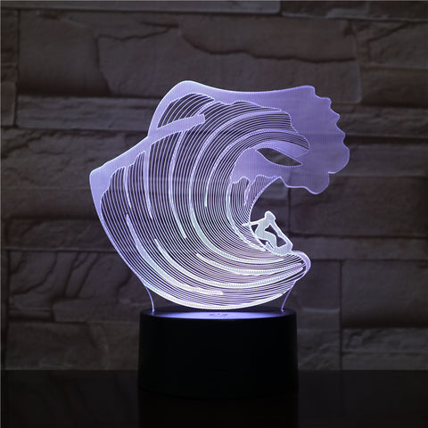 3D-1606 Surfing LED Acrylic Night Light with 7 Colors Touch Remote Control Illusion Change Home Decoration Lights