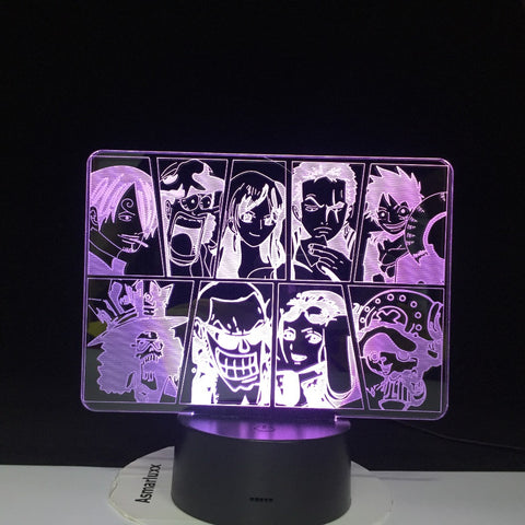 One Piece Cartoon Team Night Light Luffy Sanji Zoro Nami 3D LED Illusion Table Lamp Colors Change Luminaria Touch Lamp AW-731