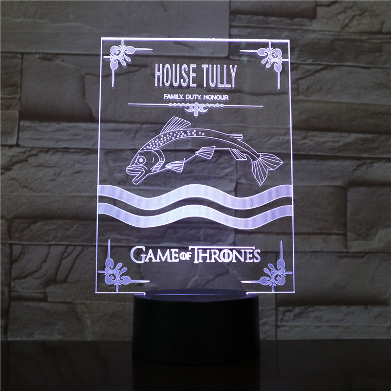 Game of Thrones 3D LED Light House Tully A Song of Ice and Fire 7 Color Morden Desk Lamp Home Decor Holiday Movie Fans Gift