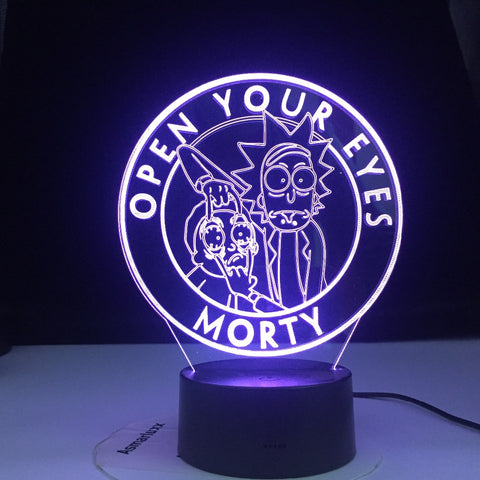 Open Your Eyes Rick and Morty Cartoon 3d LED Night Light for Children Night Lamp LED Mutilcolors Change LED Table Lamp