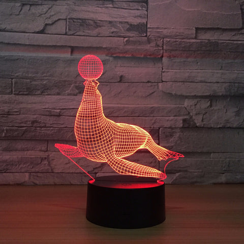 Sea Lion Circus 3D Animal LED Hologram Lamp Model Night Lights 7 Colors USB Lamp for Kids Toy Birthday Holiday New year Gift