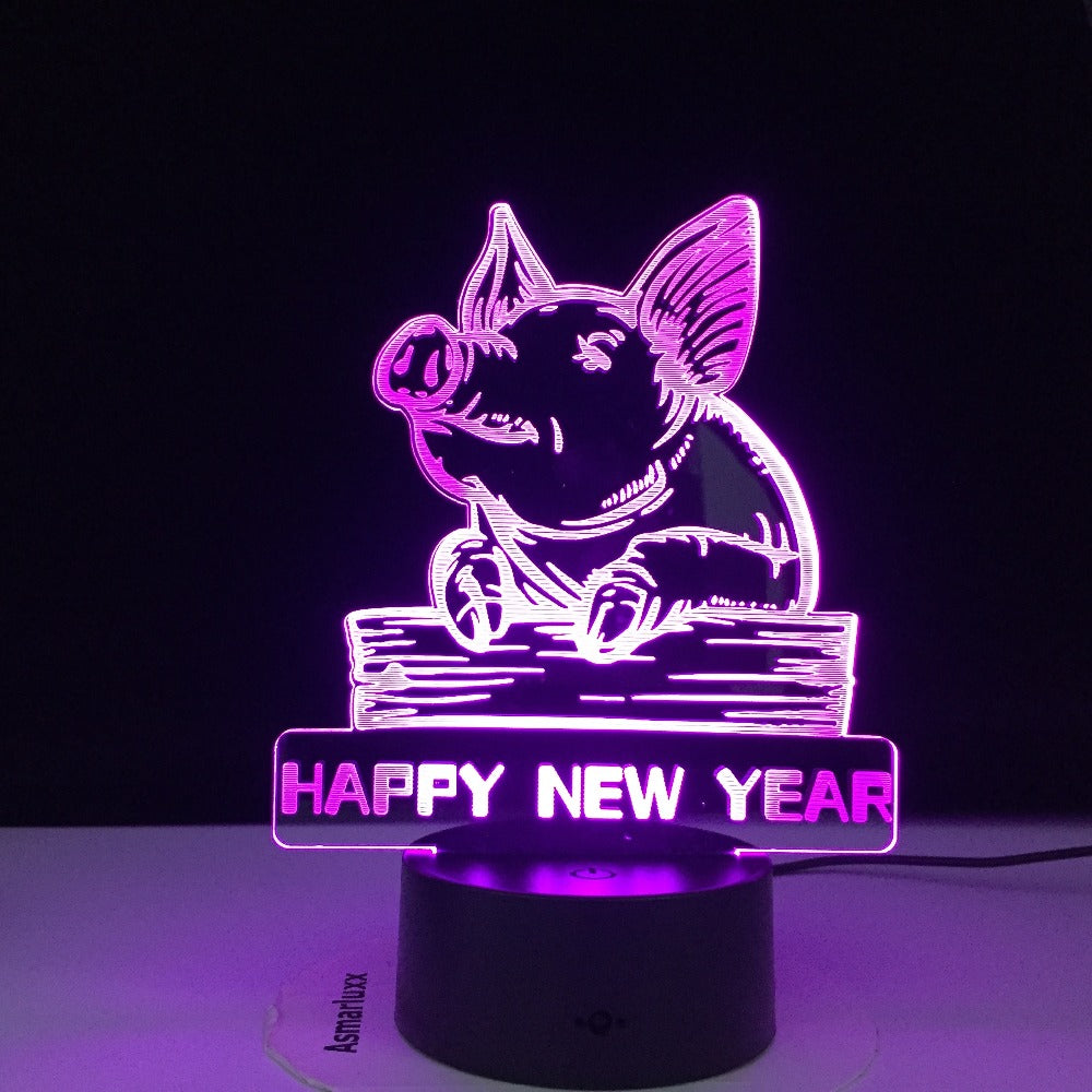 Dropshipping Happy New Year Colorful 3D LED Night Light Pig Night Light Eye Care Light Bedside Night Lamp Birthday Gift