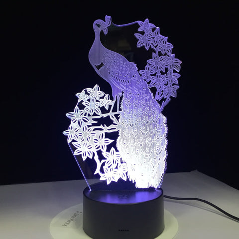 New Launch Elegant Peacock 3D Night Light USB Touch Table Lamp for Kids Gift Optical Illusion Bulb Lamp Bedside Lamp Drop Ship