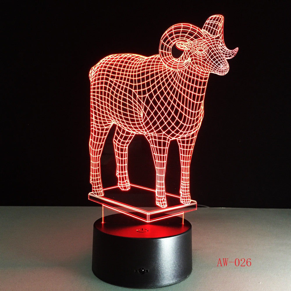 Goat 7 Color Changing 3D Visual NightLight Acrylic Modelling Table Lamp Led Cartoon Lighting Fixture Kids Gift Home Decor AW-026