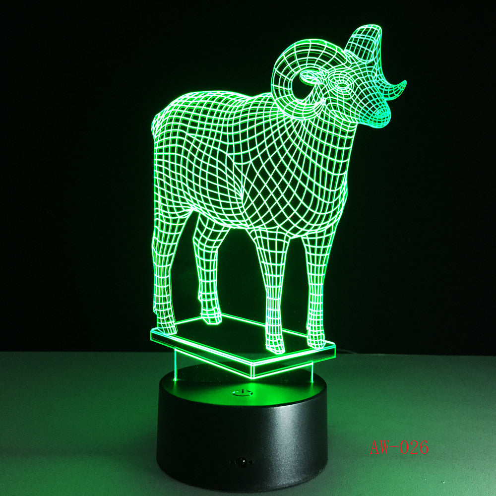Goat 7 Color Changing 3D Visual NightLight Acrylic Modelling Table Lamp Led Cartoon Lighting Fixture Kids Gift Home Decor AW-026