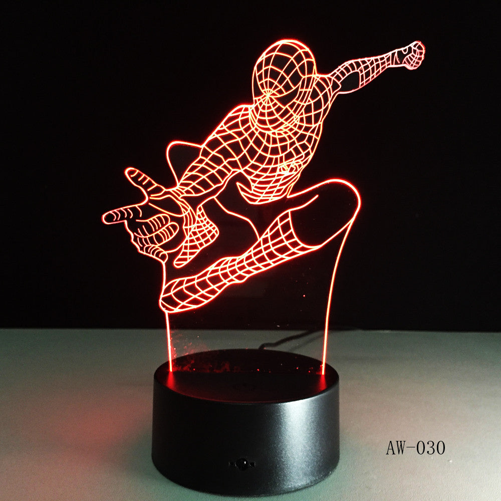Spiderman Night Light 3D Stereo Vision Lamp Acrylic 7 Colors Changing USB Bedroom Bedside Night light Creative Desk lamp AW-030