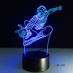 Spiderman Night Light 3D Stereo Vision Lamp Acrylic 7 Colors Changing USB Bedroom Bedside Night light Creative Desk lamp AW-030