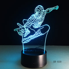 Spiderman Night Light 3D Stereo Vision Lamp Acrylic 7 Colors Changing USB Bedroom Bedside Night light Creative Desk lamp AW-030