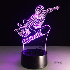 Spiderman Night Light 3D Stereo Vision Lamp Acrylic 7 Colors Changing USB Bedroom Bedside Night light Creative Desk lamp AW-030