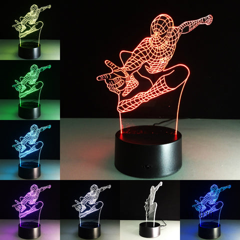 Spiderman Night Light 3D Stereo Vision Lamp Acrylic 7 Colors Changing USB Bedroom Bedside Night light Creative Desk lamp AW-030