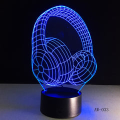 3D DJ Headphone Illlusion Lamp Studio Monitor Headset Hifi Music Earphone 3d Night Light Colorful Table Lamp Home Gift AW-033