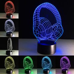 3D DJ Headphone Illlusion Lamp Studio Monitor Headset Hifi Music Earphone 3d Night Light Colorful Table Lamp Home Gift AW-033